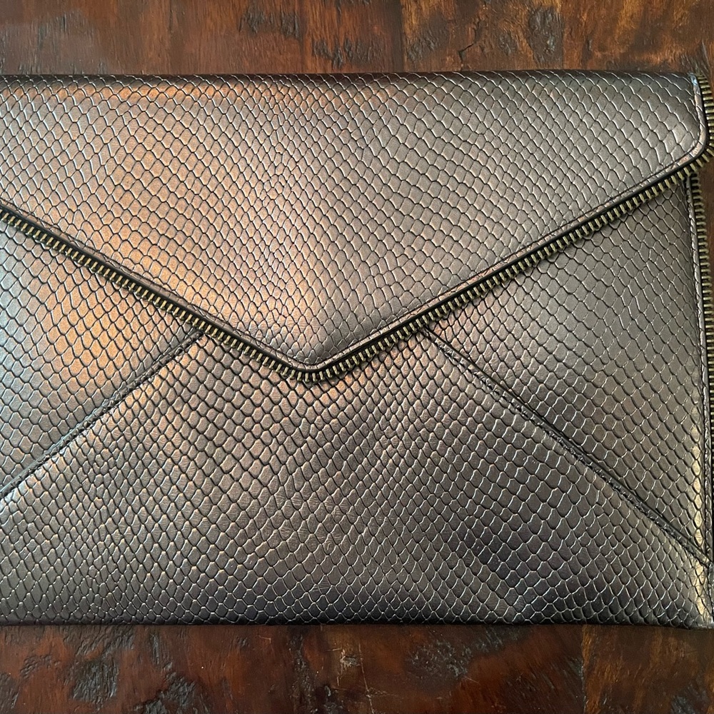 Rebecca Minkoff Leo Metallic Leather Clutch Retail $128